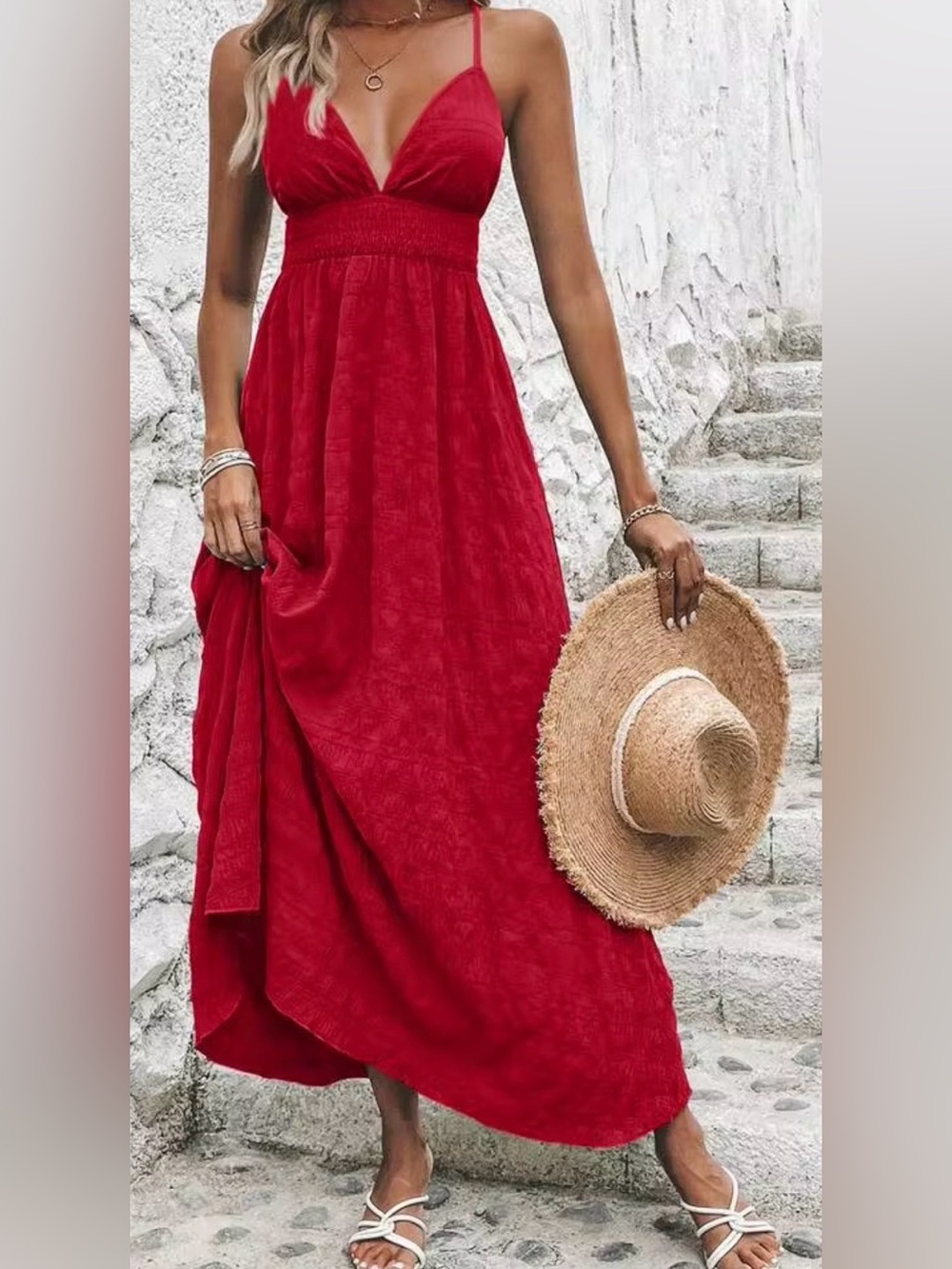 Red Spaghetti-Strap Maxi Dress
